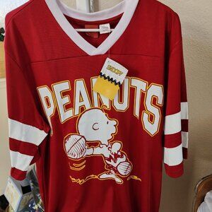 Peanuts Charlie Brown Football Jersey Men's Small Graphics Front Back Snoopy NWT